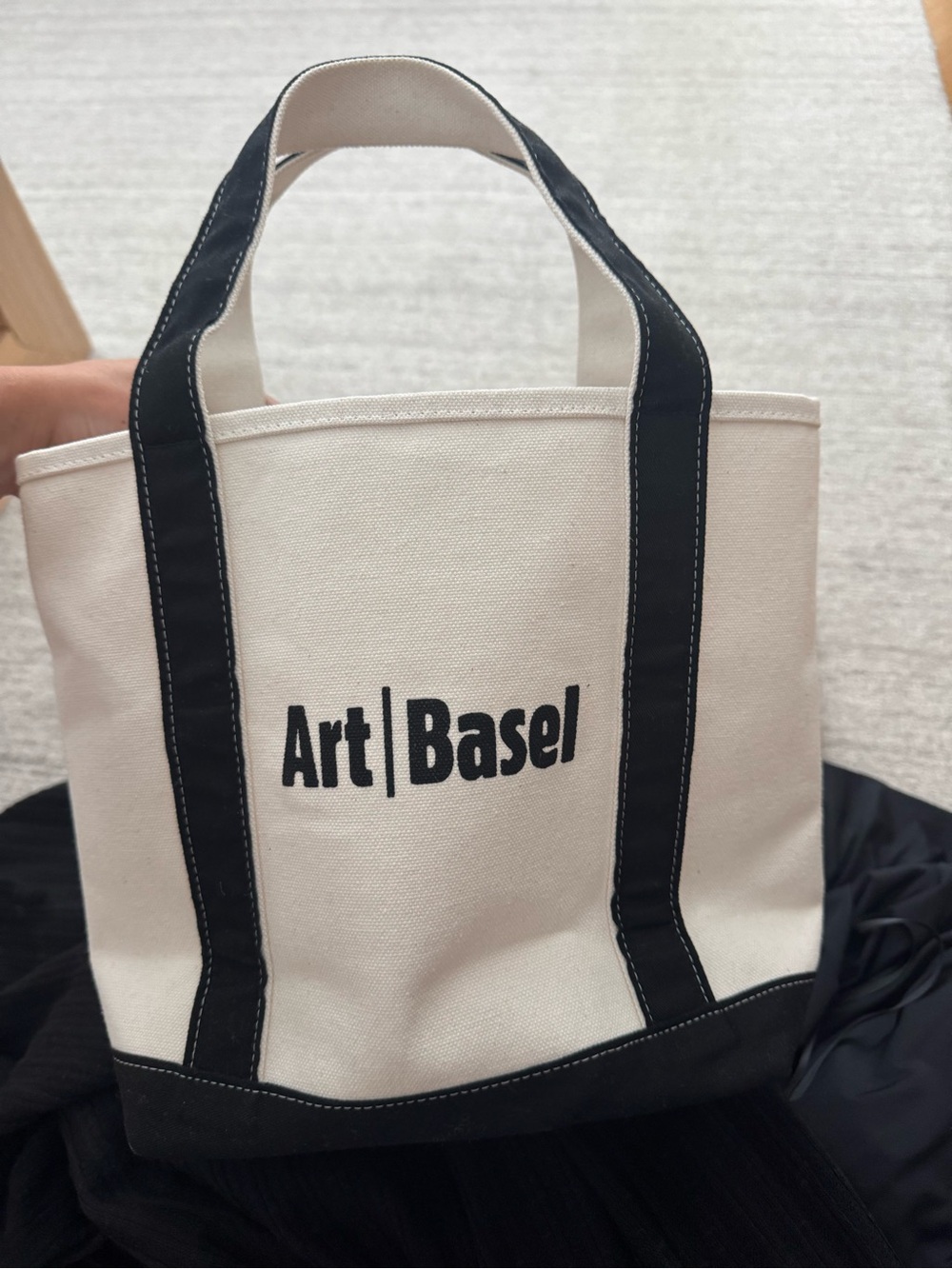Art Basel Canvas Tote Bag in Cream and Black - Picture 1 of 2